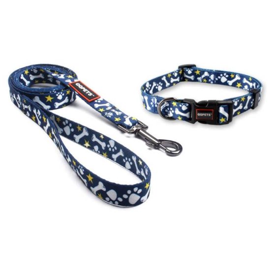 QQPets Walking Dog Leash and Collar Set - blue