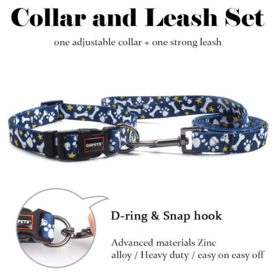 QQPets Walking Dog Leash and Collar Set - d ring